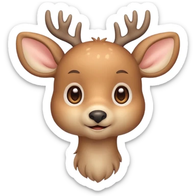 A cute beige deer emoji, small and simple, with big round eyes, a gentle smile, short antlers, soft beige fur with slightly lighter spots on its back, rounded cartoon-like proportions, minimal shading, vector-style, sticker