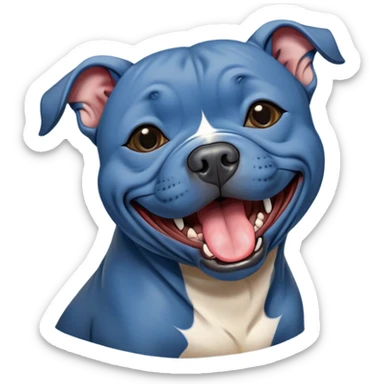 Cinematic Cute Yawning Blue Staffordshire Bull Terrier Portrait Emoji, Head tilted slightly with a dramatic, wide-open yawn, showcasing a smooth blue Fur with a refined texture, floppy ears slightly drooping, round dark eyes barely open in drowsy contentment, Simplified yet irresistibly adorable features, highly detailed, glowing with a soft, cozy glow, high shine, relaxed yet expressive, stylized with a touch of whimsy, bright and endearing, soft glowing outline, capturing the essence of a sleepy yet affectionate guardian, so drowsy it feels like it could stretch right out of the screen and curl up for a nap! sticker