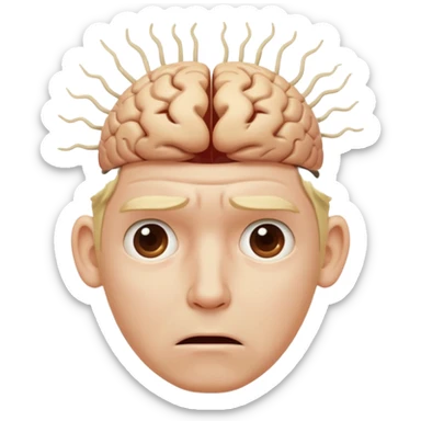 a worried blond man that dont know what to do and with the brain out of your opened head sticker