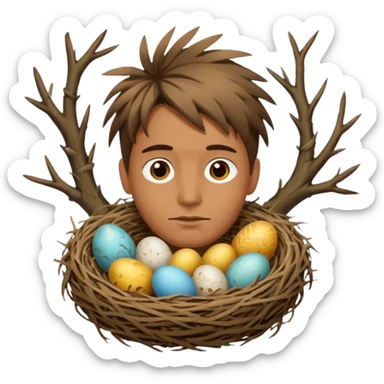 Man who has a Birds Nest for hair sticker