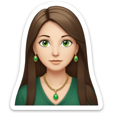middle age woman with green eyes and long straight ashy brown hair  sticker