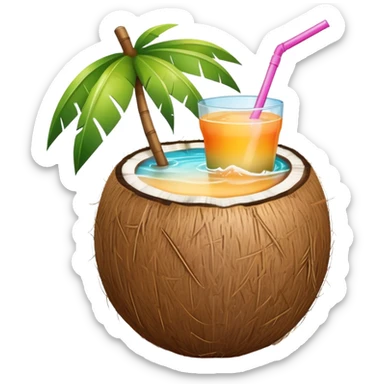A tropical beach drink out of a coconut  sticker