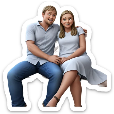 happy couple outdoors on bench sticker