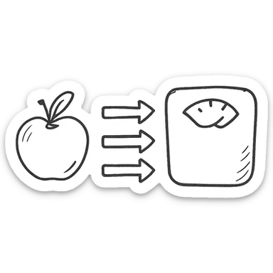 intermediate step of a diet, schematic style, drawing on white paper, isolated on white background sticker