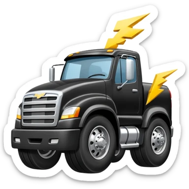 A front semi steer tire that is flat getting stuck by a lightning bolt add highway sticker