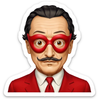 Faites-moi un masque de Salvador Dali d'une manière réaliste, la même série que La Casa de Bapel, et faites-le paraître comme s'il portait du rouge sticker