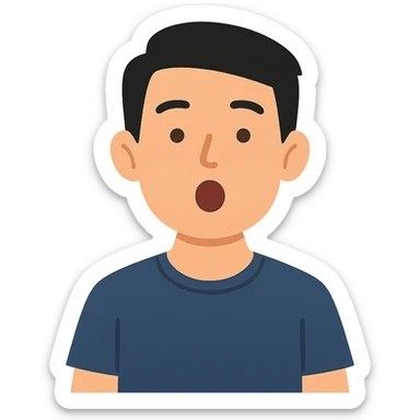 flat toon style Asian man with a semi-open mouth sticker