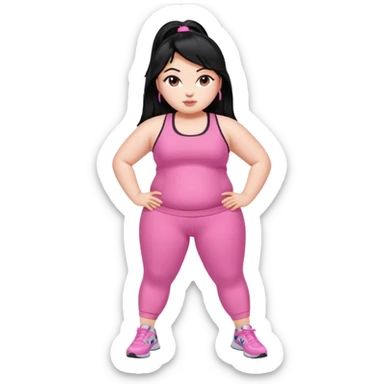 a pretty bratz fair fat girl in pink workout clothes and black hair sticker