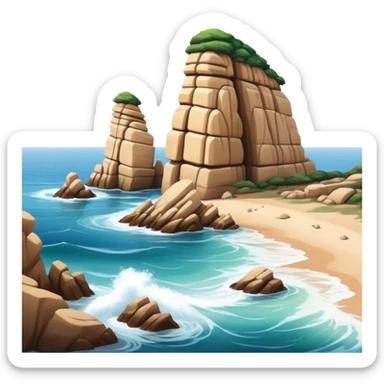 Cinematic Realistic Raouche Rocks Landmark Emoji, depicted with dramatic natural rock formations along the Beirut coastline rendered with intricate detail and dynamic natural lighting. sticker