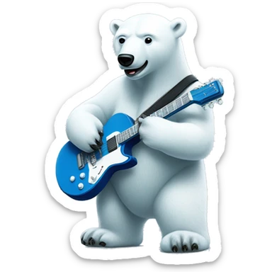 polar bear playing blue electro guitar sticker