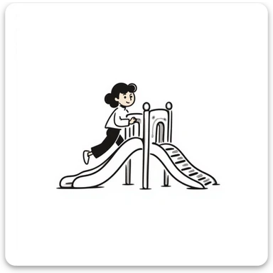 Children's playground slide with ladder in pastel colors (dd9fb0, ffc6d3, a3bfc9, c4bee2, f1b091), hand-drawn doodle style sticker