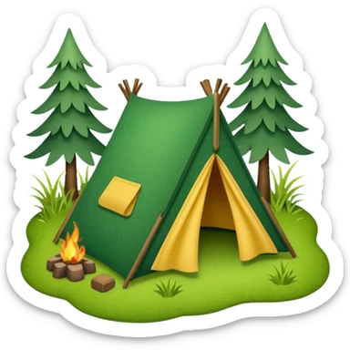 Camp site of grass made of felt texture, scrapbooking style, transparent background sticker