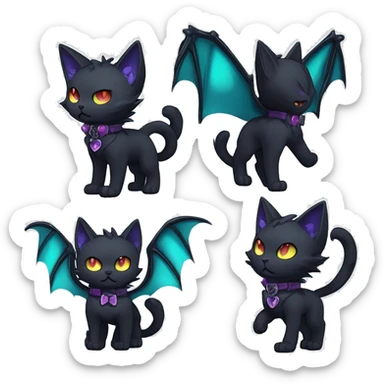   cool edgy kawaii anime ethereal dark-punk-themed animal vampiric cat-hybrid Fakemon with fangs and bat-wing-ears with a collar full body sticker