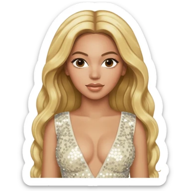 Beyonce from Destiny's Child with long blonde hair, ivory sequin outfit sticker