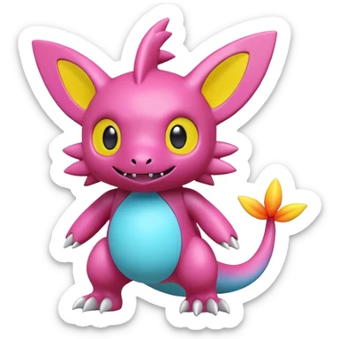 A 3D CGI model of a randomly-colored kawaii Fakémon-Pokémon-Digimon-Spectrobe-creature (full body) sticker