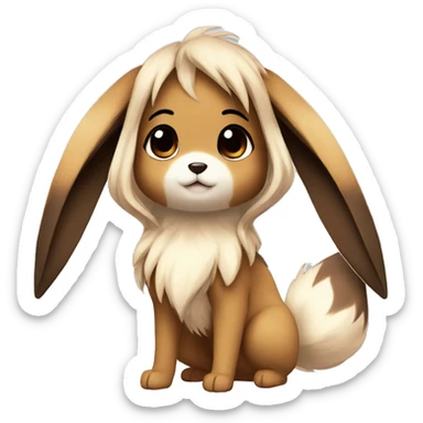 Kawaii Shiny Eevee with dark brown long emo hair covering her eyes Full Body sticker