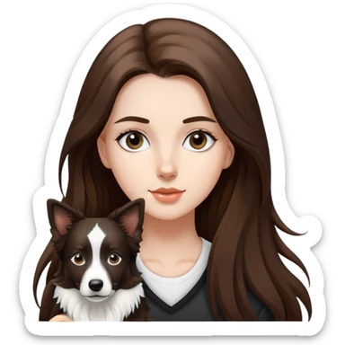 A beautiful girl with long brown hair walks a black and white Border Collie sticker