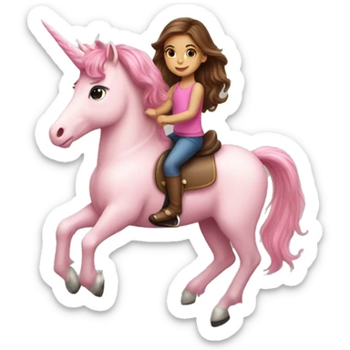 Brown hair light skin little girl riding a pink unicorn sticker