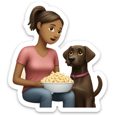Brown lab watching movie with girl owner sticker