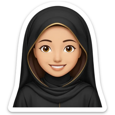 create an emoji of a girl wearing a shayla (شيله) and abaya, brunette girl (her hair shows ofc it is not a hijab) like more of a khaleeji shayla. also she is muslim  sticker