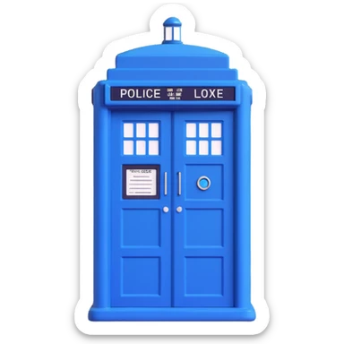 Tardis, iconic blue police box, shiny rounded 3D emoji style sticker