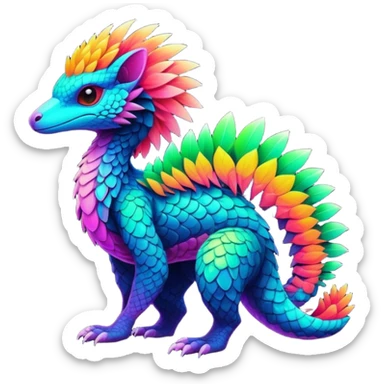 Tropical futuristic lush warm-colored modern colorful neon-colored Fakémon-Trico-creature sticker