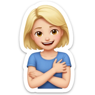 girl with arms crossed holding neck laughing but mad sticker