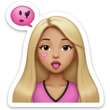 Mujer color de piel moreno claro, con cabello rubio largo, lacio y suelto, ojos negros, labios rosa, mandando un beso con un ojo cerrado  sticker