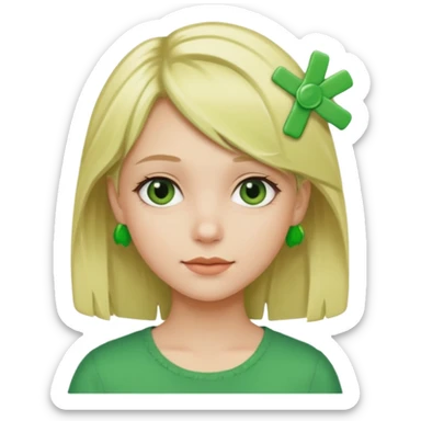 blonde girl with green color hairclip sticker