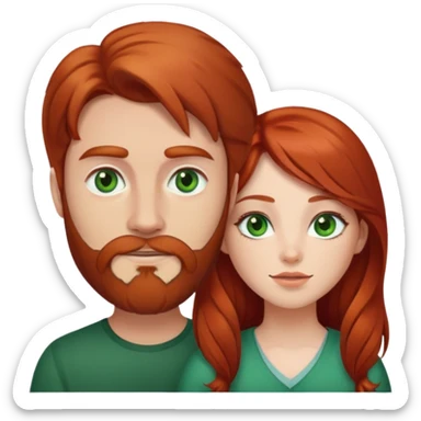 Red head girl whit long brow haired and bearded man with green eyes  sticker