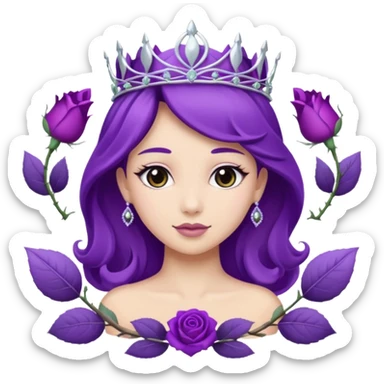 Purple rose with silver tiara and a purple emblem leaf wreath sticker