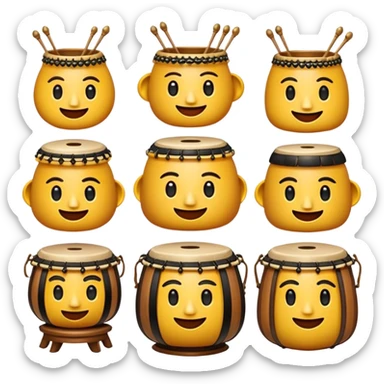Cinematic Realistic Gamelan Pop Culture Emoji, depicted with an ensemble of traditional Indonesian instruments rendered with rich textures and rhythmic, cultural lighting. sticker