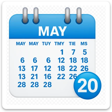 Edit the image to change the text 'May2' to 'May' and enlarge the number '20'. The style is emoji style, so keep the emoji look and feel. Remove the background so the subject is isolated. sticker