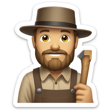 amish brown straw hat and small beard without mustache white skin brown button down shirt half body holding a hammer one photo  sticker