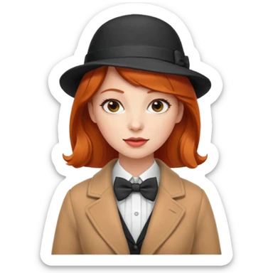 Bow Ties, Coats, and hat, lady, modern, red head. sticker