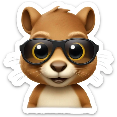 Blind squirrel with dark sunglasses on with acorn sticker