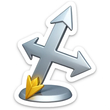 "iOS-style 3D emoji: a bold upward arrow emerging from a glowing base, with metallic edges and bright highlight." sticker