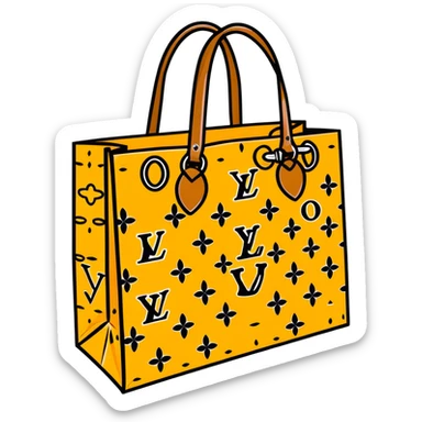 Louis Vuitton paper shopping bag with classic brown LV monogram pattern and handles sticker