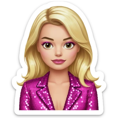 Maggot Robbie with long blonde hair, dark pink sequin outfit sticker