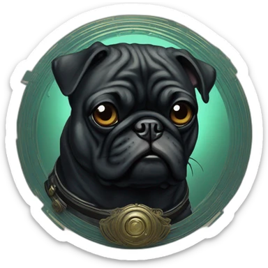 A cyberpunk black pug in Art Nouveau style during 1910 sticker
