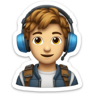 Garçon de 14 ans avec tâche de rousseur et cheveux marron et yeux bleu et casque pour écouter de la musique sticker