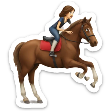 brown horse being ridden by brunette girl sticker