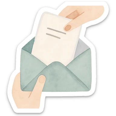 a letter being placed inside an envelope, watercolor illustration style sticker