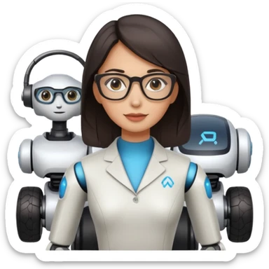 female AI robotics engineer with dark hair, and autonomous car robot  sticker