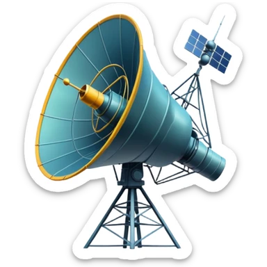 Minimalist emoji-style sticker of an old-school satellite antenna with distorted, glitched signal waves. Clean icon style. sticker
