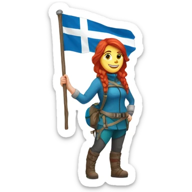 female winter mountaineer red hair holding greek flag and easter egg sticker
