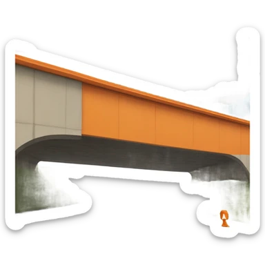 Orange building under a highway overpass  sticker