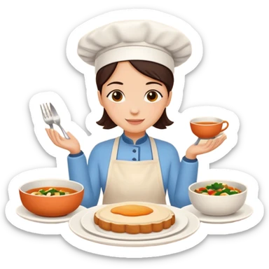 Home cooking humanless avatar in clean emoji-style illustration. Homemade dishes on a plate, warm cozy colors, simple shapes, flat design, high contrast, friendly and inviting. sticker