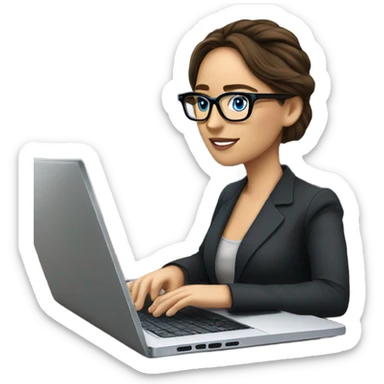 Realistic Photo of Brunette Jennifer Lawrence wearing black glasses and blue eyes talking on their laptop  sticker