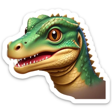 Cinematic Comical Komodo Dragon Lizard Portrait Emoji, Head tilted dramatically with an exaggeratedly shocked expression, featuring a robust, scaled body with wide, comically expressive eyes full of humorous disbelief, Simplified yet hilariously expressive features, highly detailed, glowing with a slightly sassy glow, high shine, dramatic yet playful, stylized with an air of quirky exotic attitude, soft glowing outline, capturing the essence of a meme-worthy Komodo dragon that looks ready to side-eye its way into viral fame! sticker